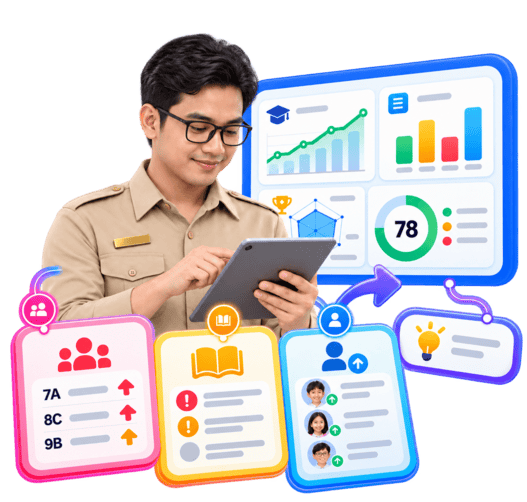 Dashboard POSGRAM yang menghubungkan presensi, pembelajaran, asesmen, dan perkembangan murid